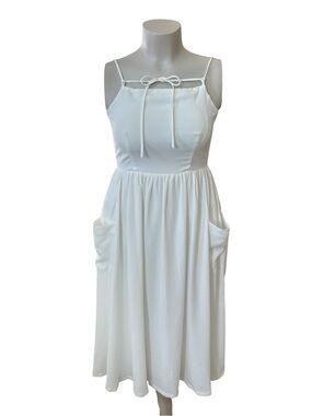 Lumiere white Open Back adjustable Spaghetti-Strap Midi Dress